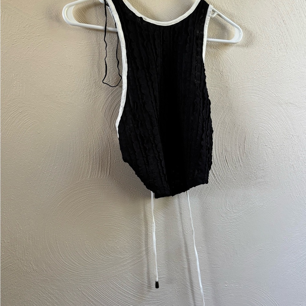 Free People Black Textured Tank Top with White Trim